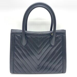 CHANEL Black Caviar Leather Tote Bag